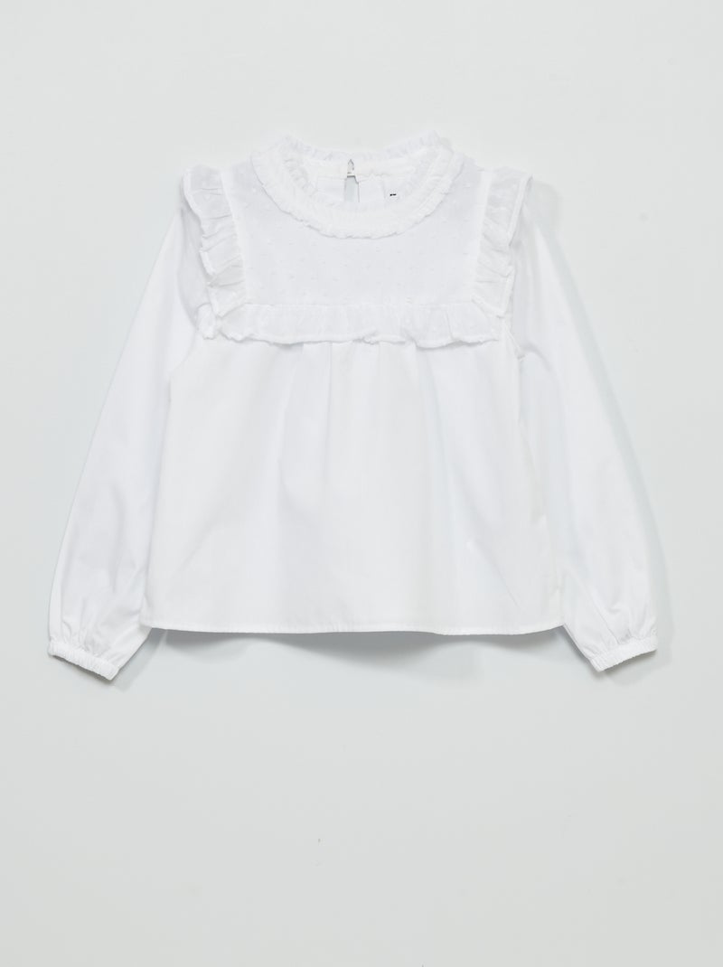 Blouse met plumetis en volants wit - Kiabi