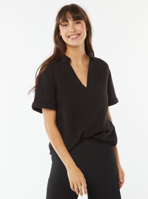 Blouse met polokraag van crêpestof - Kiabi