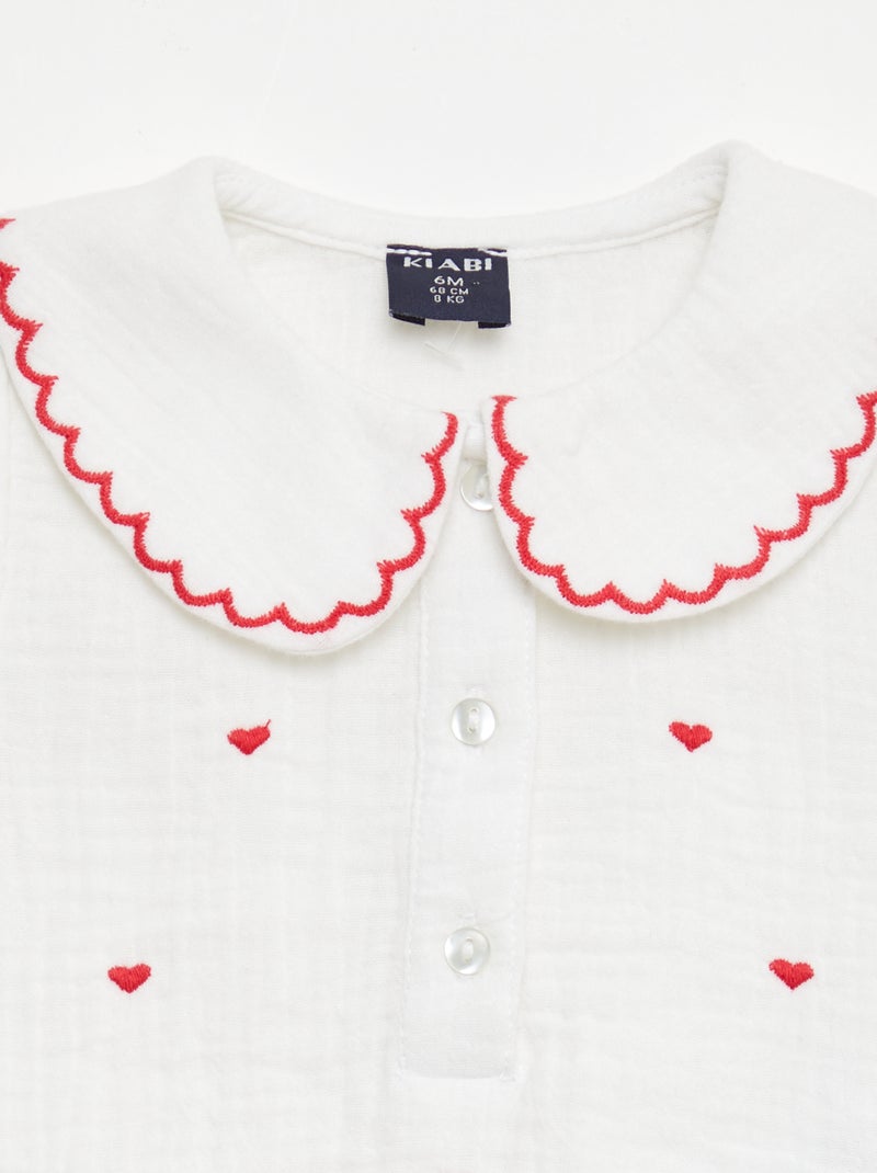 Blouse met puntkraag en 'hartjes' borduursels Wit - Kiabi