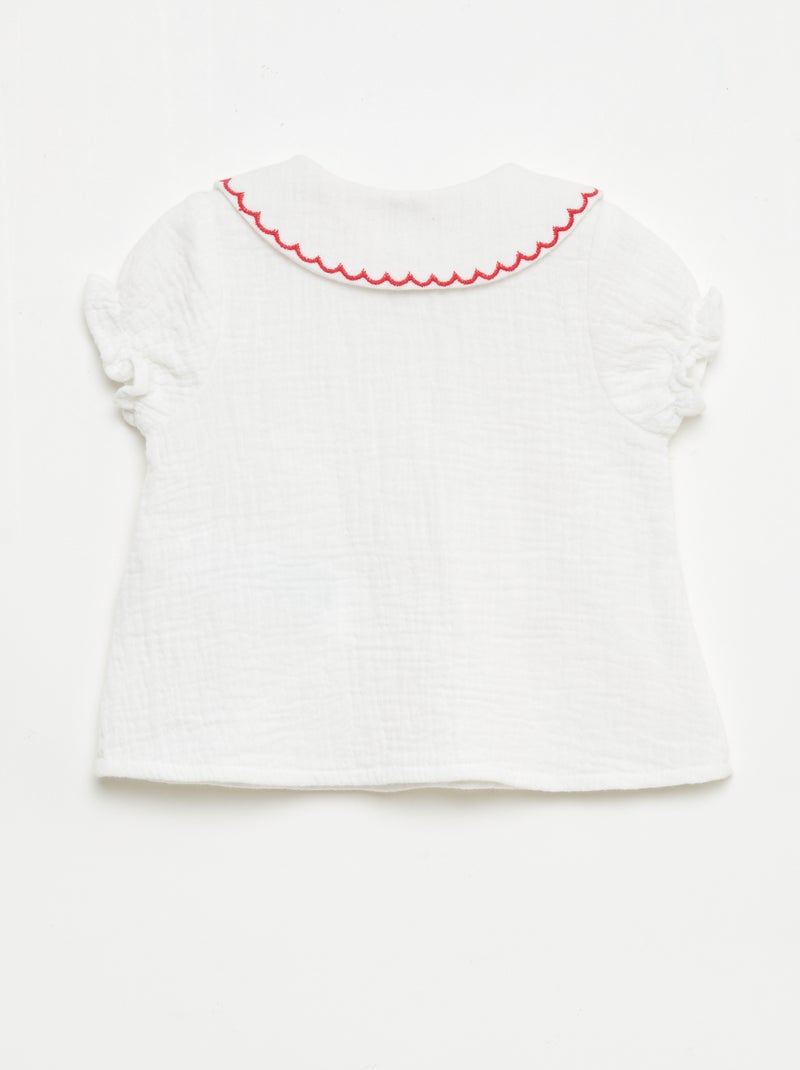 Blouse met puntkraag en 'hartjes' borduursels Wit - Kiabi