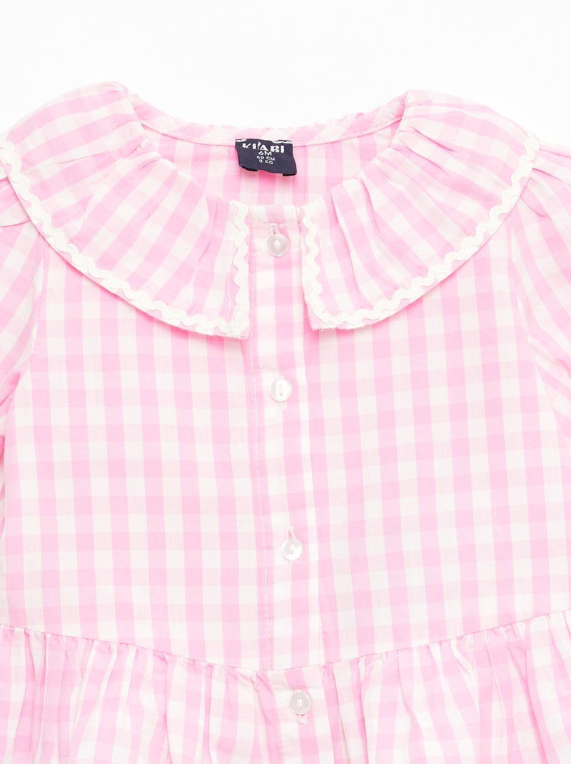 Blouse met puntkraag en ruches Rose - Kiabi