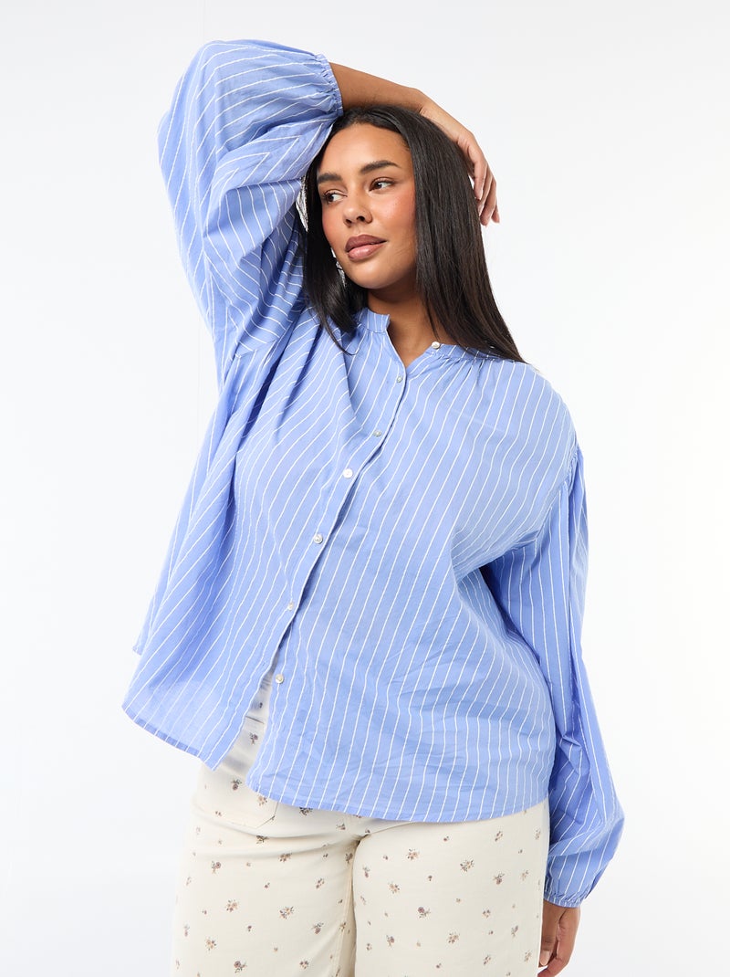 Blouse met ronde hals en lange mouwen Blauw - Kiabi