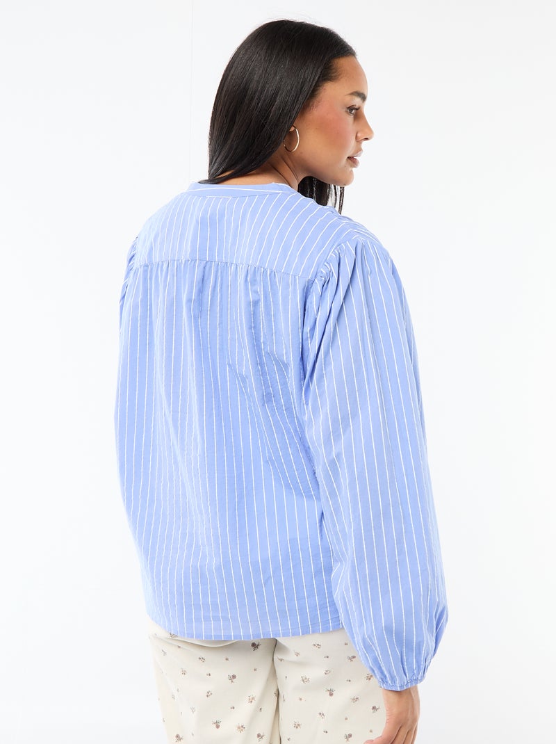 Blouse met ronde hals en lange mouwen Blauw - Kiabi
