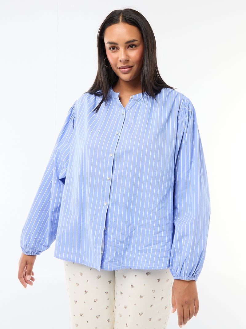Blouse met ronde hals en lange mouwen Blauw - Kiabi