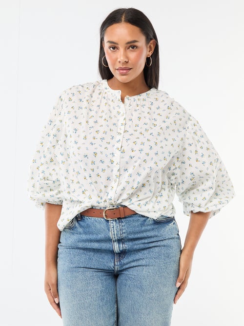 Blouse met ronde hals en lange mouwen - Kiabi