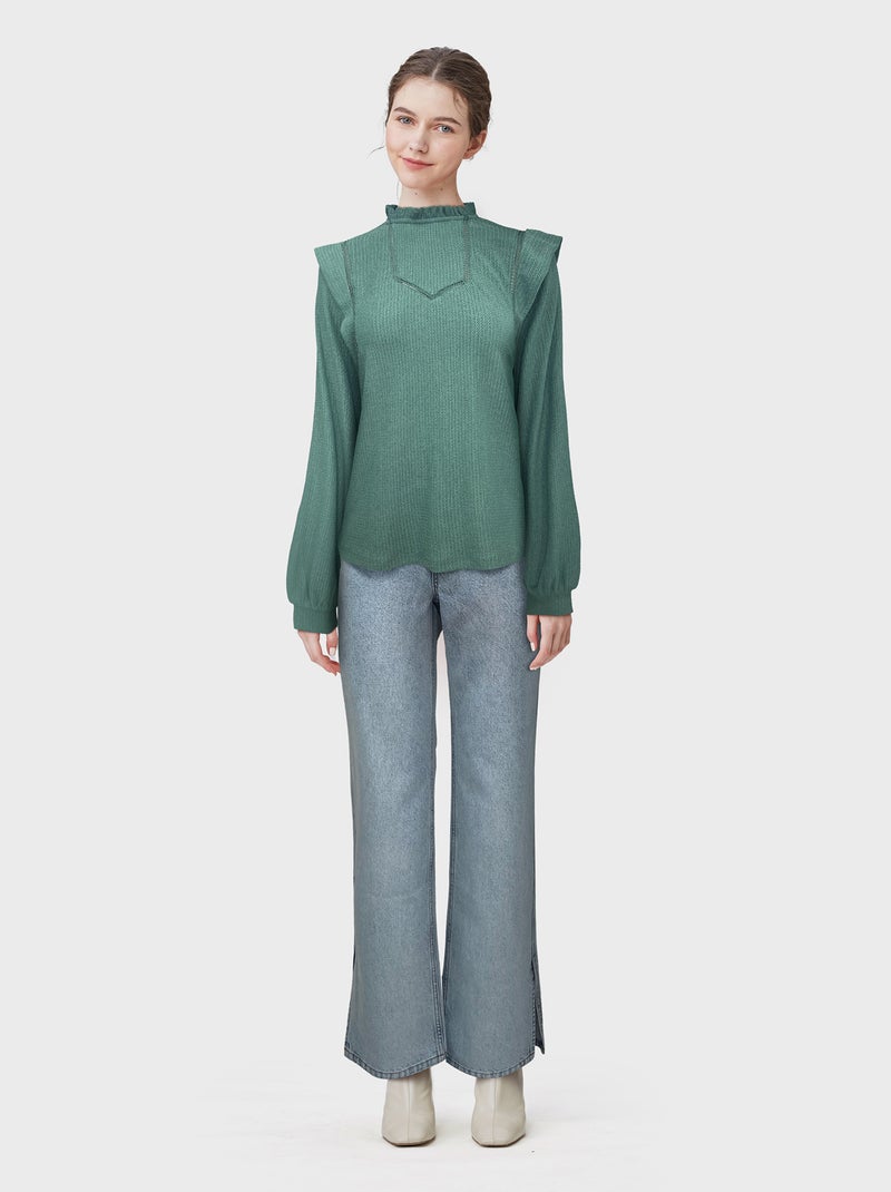 Blouse met ruchekraag GROEN - Kiabi