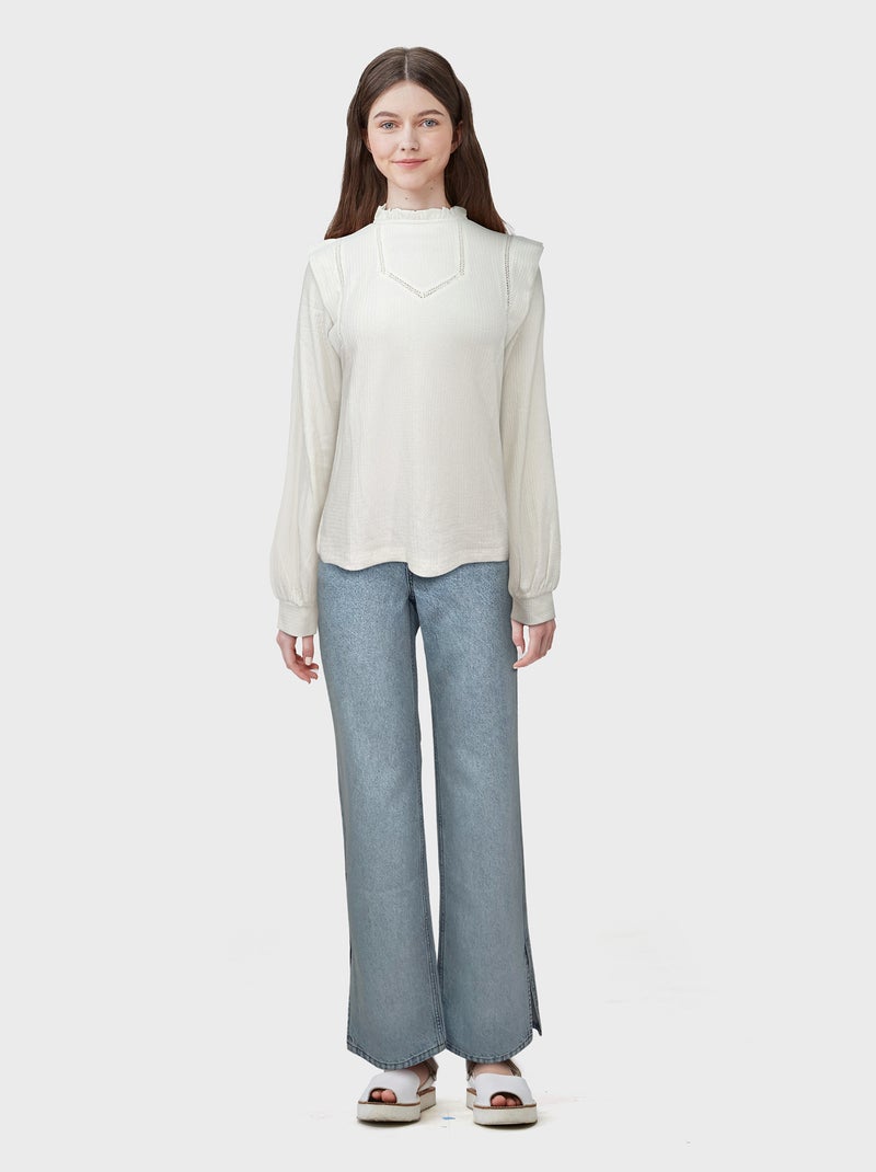 Blouse met ruchekraag Wit - Kiabi