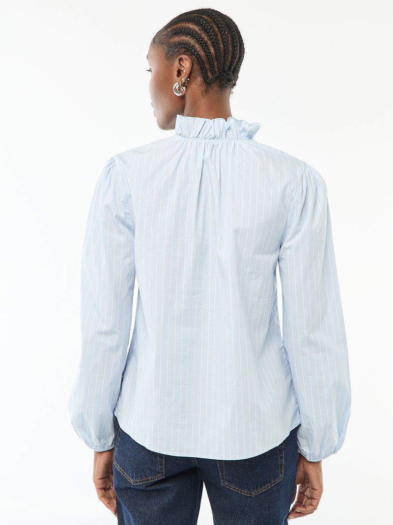 Blouse met ruches aan de kraag en de sluiting Blauw - Kiabi