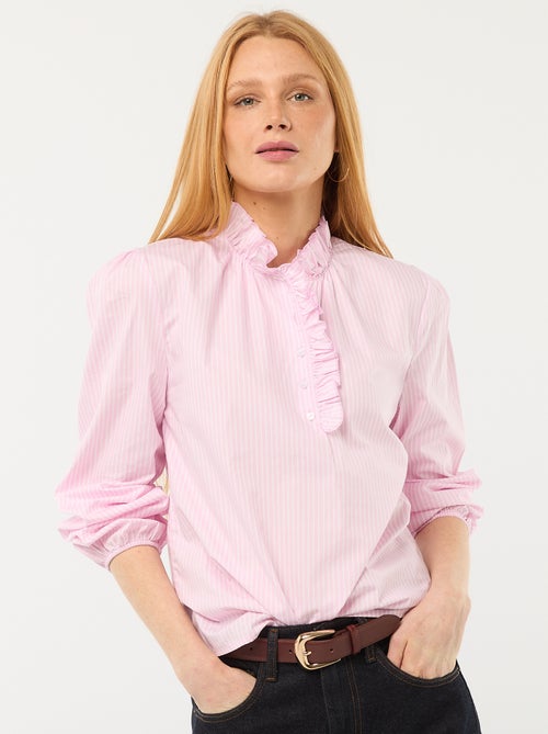 Blouse met ruches aan de kraag en de sluiting - Kiabi