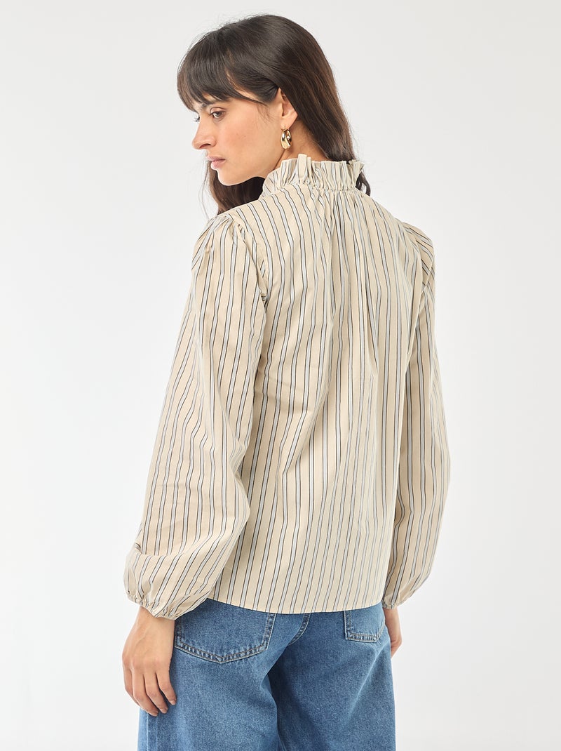 Blouse met ruches aan de kraag en de sluiting Wit - Kiabi