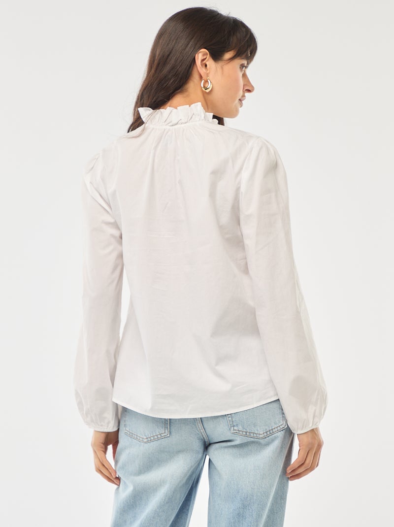 Blouse met ruches aan de kraag en de sluiting wit - Kiabi