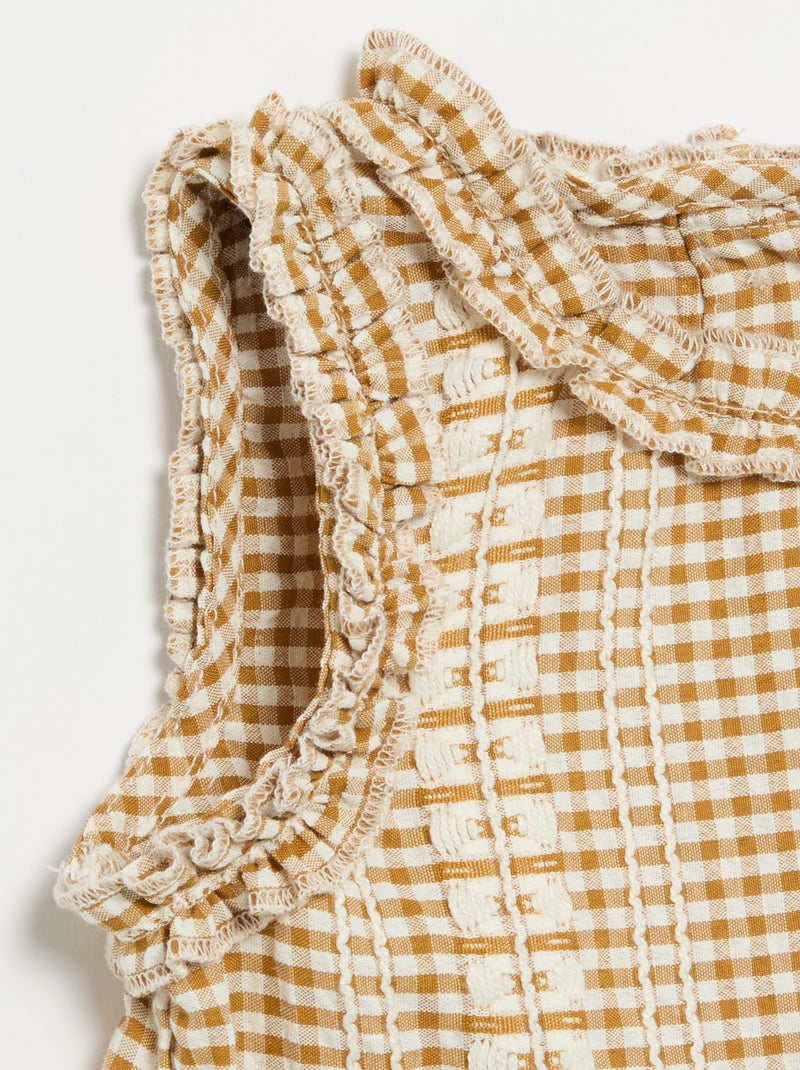 Blouse met ruches bij de armgaten Bruin - Kiabi