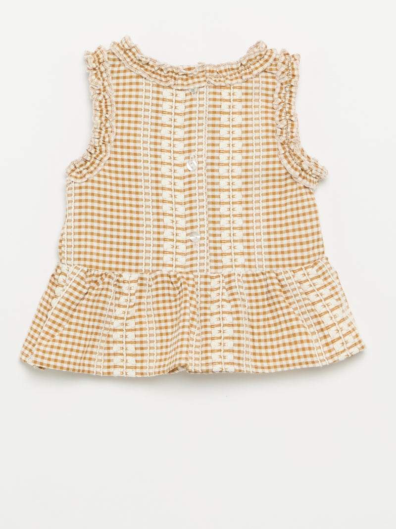 Blouse met ruches bij de armgaten Bruin - Kiabi