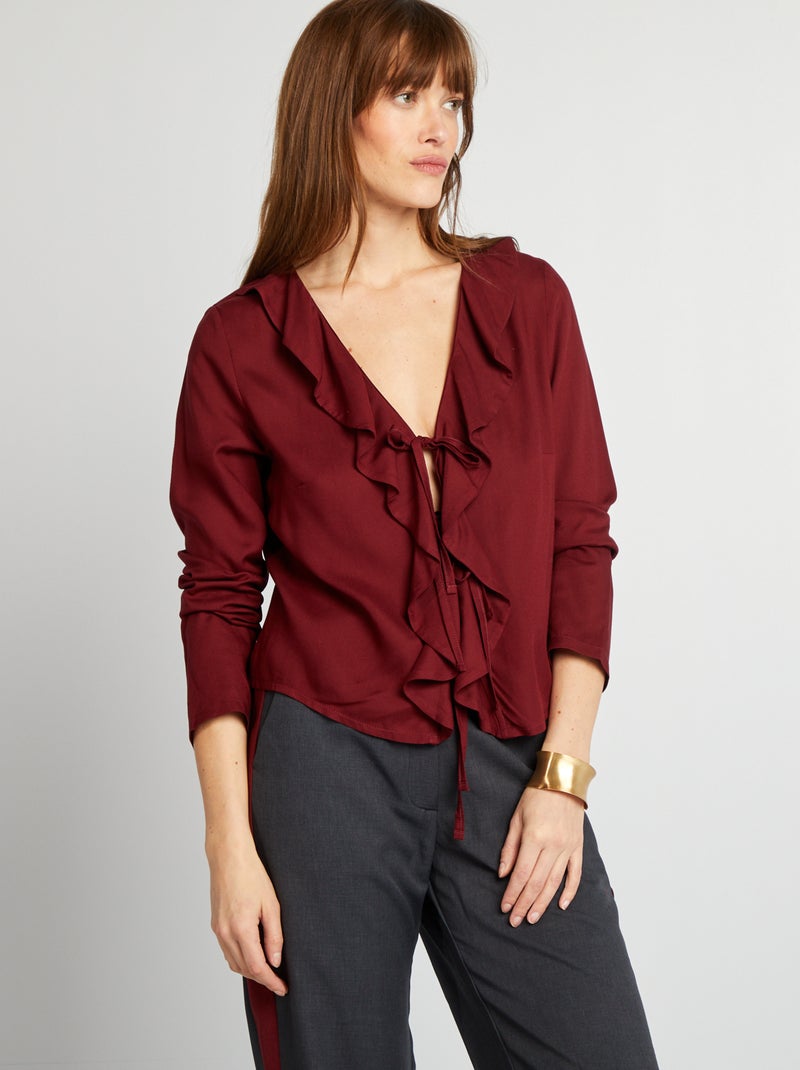 Blouse met ruches en knoopdetail ROOD - Kiabi