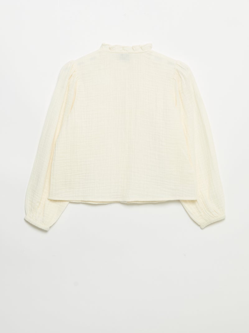 Blouse met rucheskraag en borduurwerk Biege - Kiabi