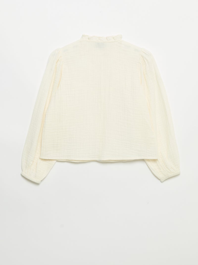 Blouse met rucheskraag en borduurwerk Biege - Kiabi