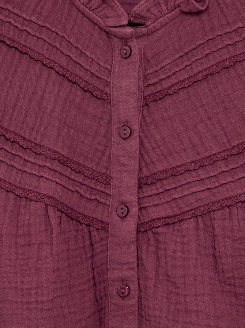 Blouse met rucheskraag en borduurwerk Paars - Kiabi