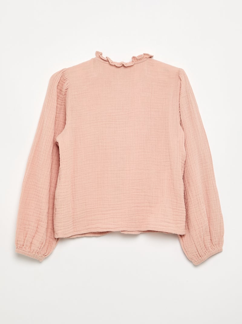 Blouse met rucheskraag en borduurwerk Rose - Kiabi
