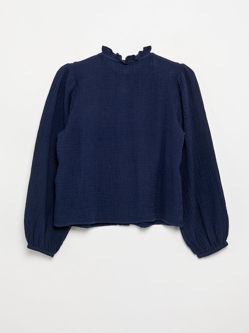 Blouse met rucheskraag en borduurwerk - Kiabi