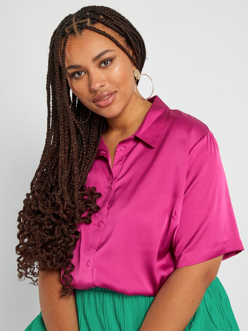 Blouse met satijnglans en Italiaanse kraag ROSE - Kiabi