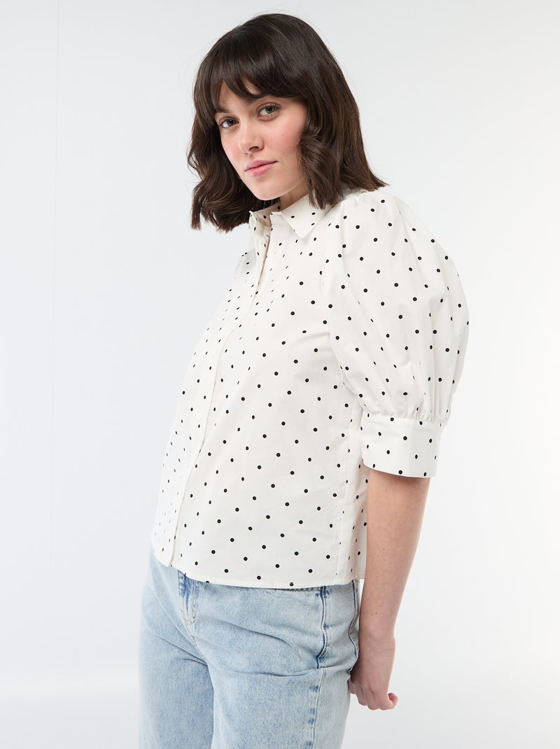 Blouse met stippen en 3/4 pofmouwen Wit - Kiabi