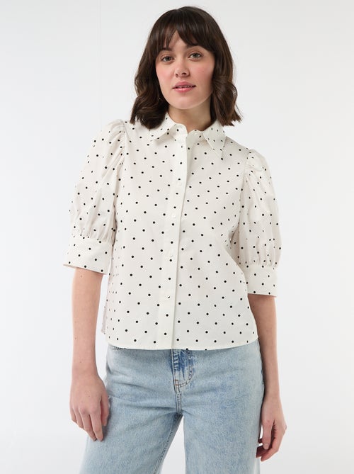 Blouse met stippen en 3/4 pofmouwen - Kiabi