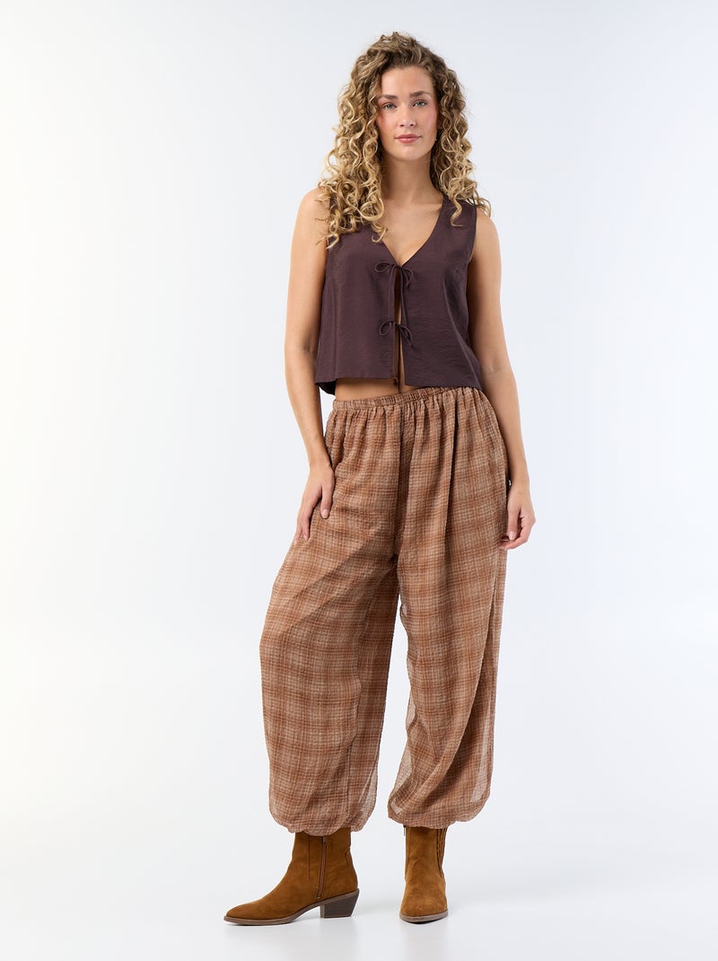 Blouse met strikjes Bruin - Kiabi