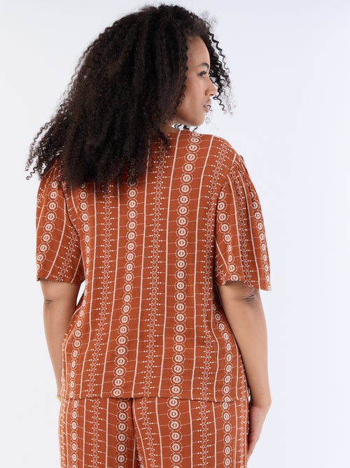 Blouse met strikjes en borduursels met korte mouwen - Kiabi