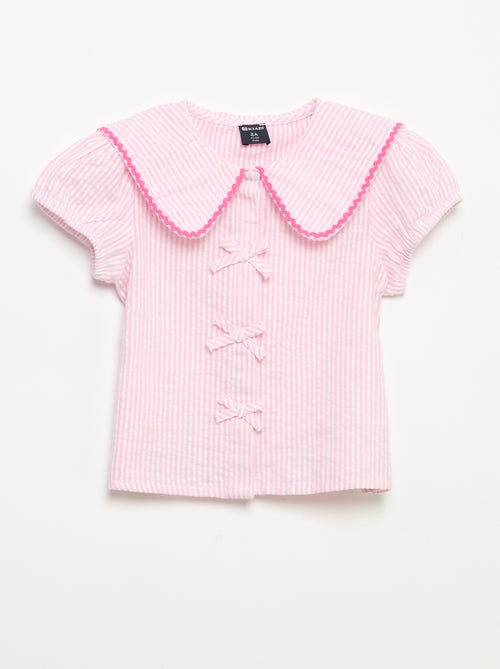 Blouse met strikjes en korte mouwen - Kiabi