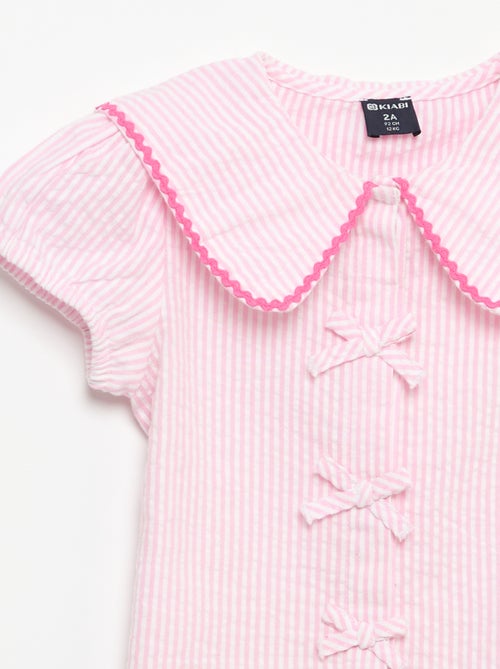 Blouse met strikjes en korte mouwen - Kiabi