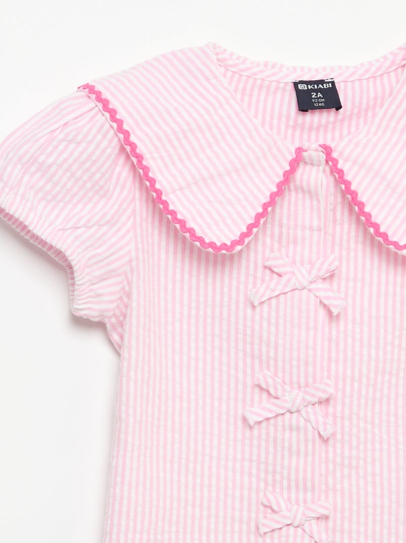 Blouse met strikjes en korte mouwen Rose - Kiabi