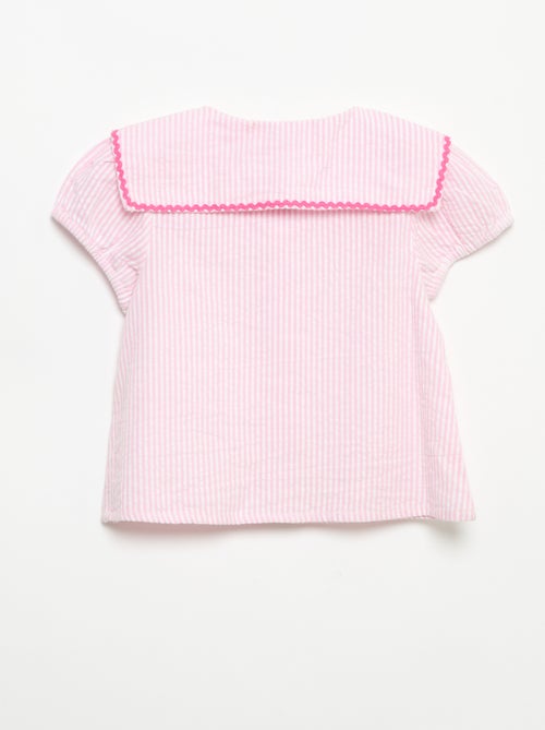 Blouse met strikjes en korte mouwen - Kiabi