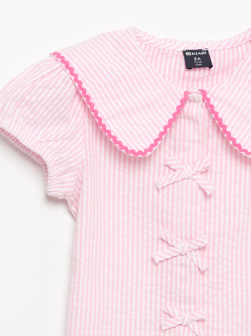 Blouse met strikjes en korte mouwen Rose - Kiabi