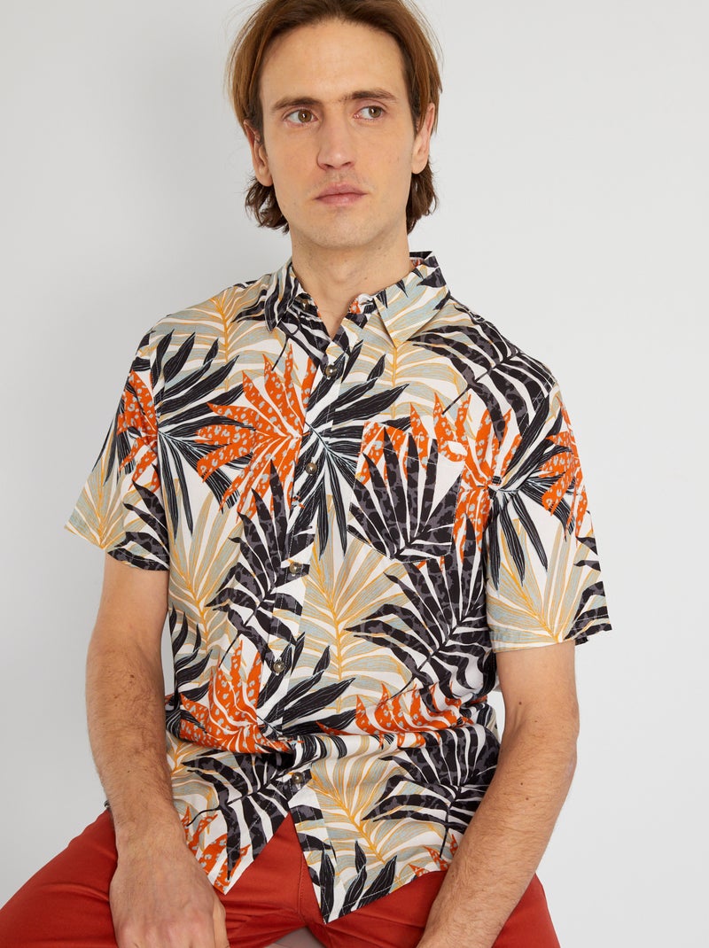 Blouse met tropische print en korte mouw ROOD - Kiabi