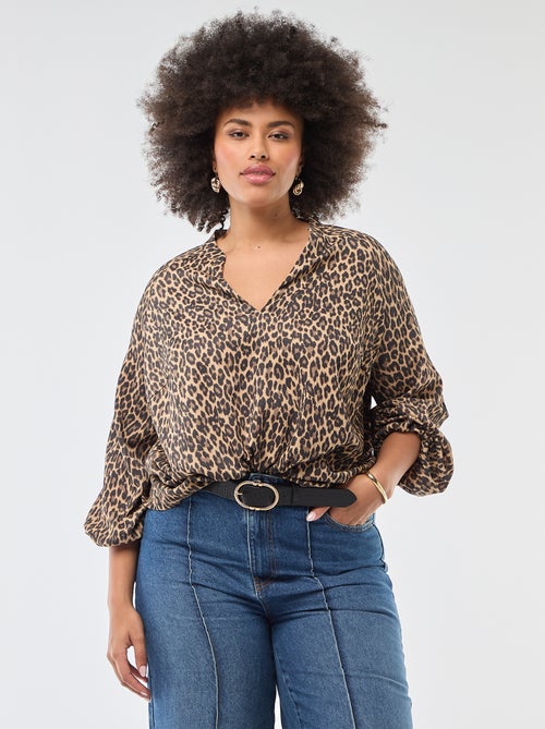 Blouse met V-hals en all-over motiefje - Kiabi