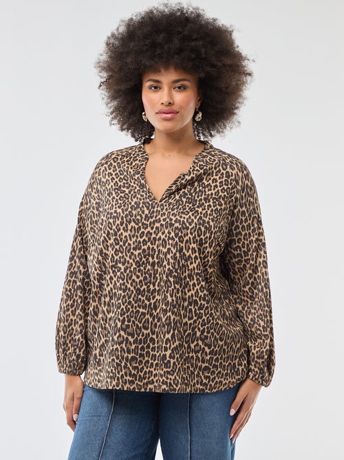 Blouse met V-hals en all-over motiefje - Kiabi