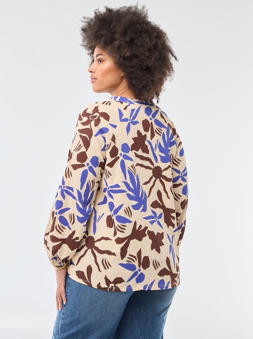Blouse met V-hals en all-over motiefje - Kiabi