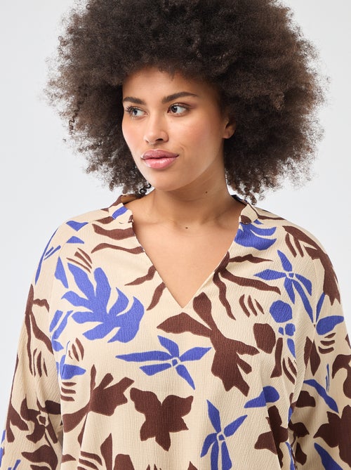 Blouse met V-hals en all-over motiefje - Kiabi