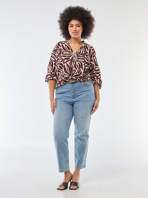 Blouse met V-hals en all-over motiefje - Kiabi