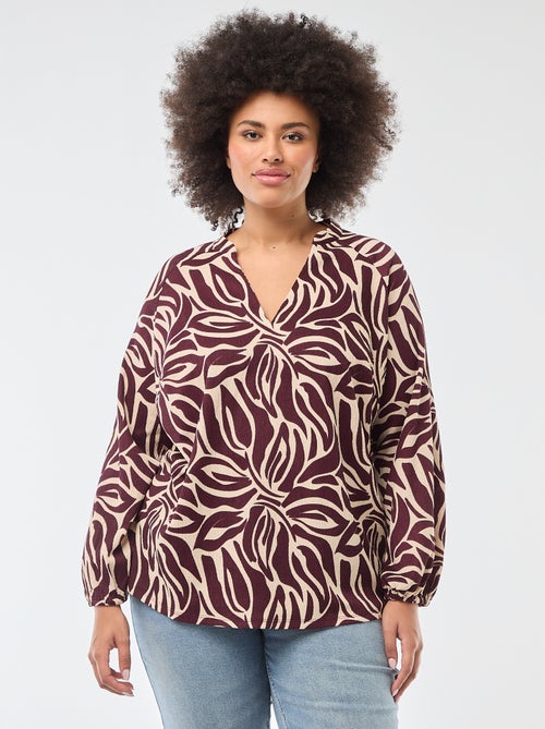 Blouse met V-hals en all-over motiefje - Kiabi