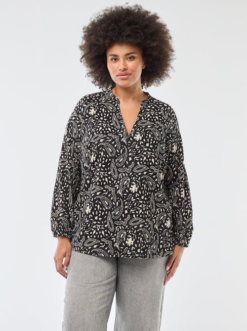 Blouse met V-hals en all-over motiefje - Kiabi