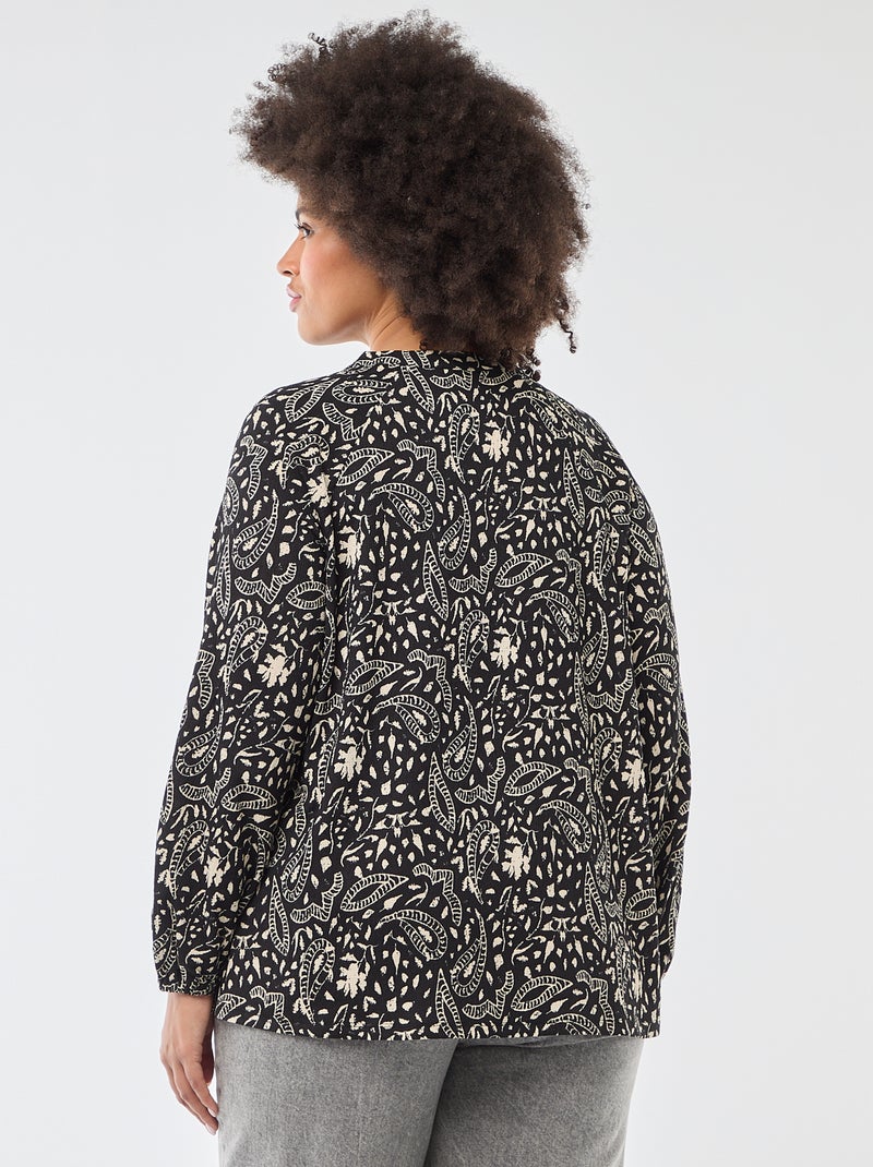 Blouse met V-hals en all-over motiefje Zwart - Kiabi