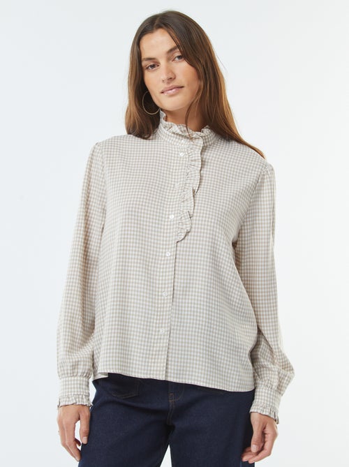 Blouse met vichyruitjes en ruches - Kiabi