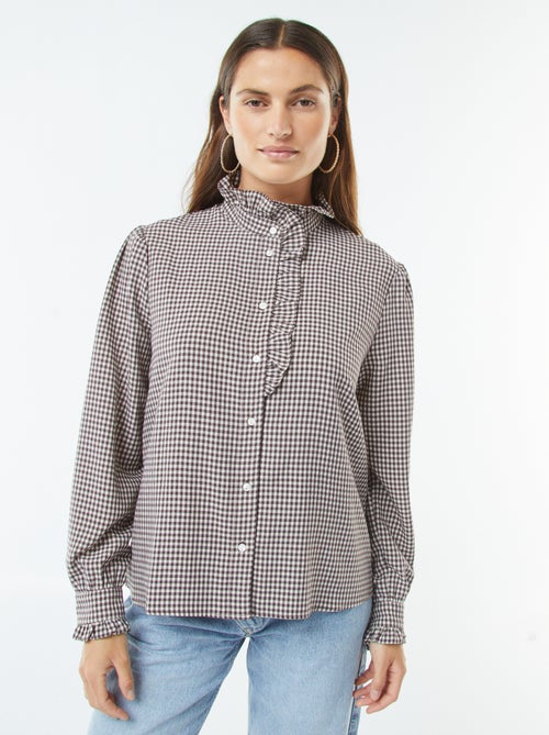 Blouse met vichyruitjes en ruches - Kiabi