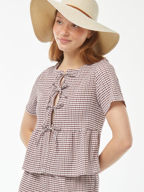 Blouse van crêpeachtige stof met striksluiting - Kiabi