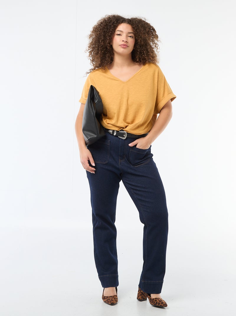 Blouse van crêpestof met korte mouwen Biege - Kiabi