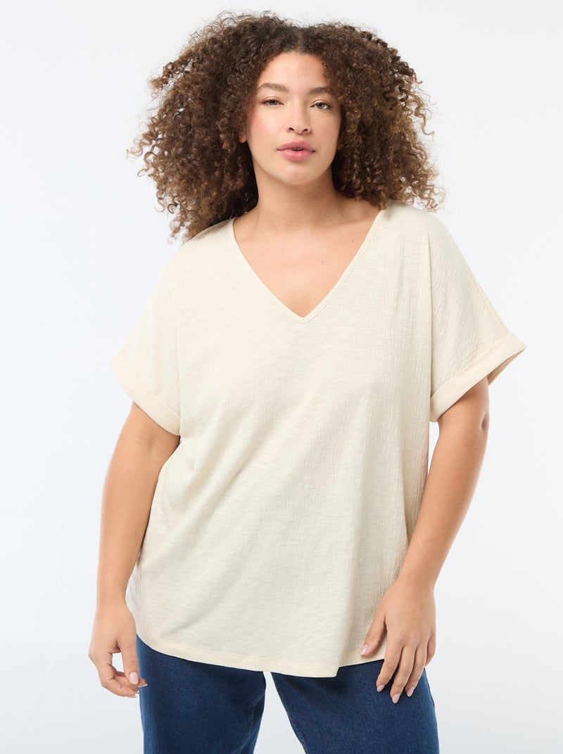 Blouse van crêpestof met korte mouwen Biege - Kiabi