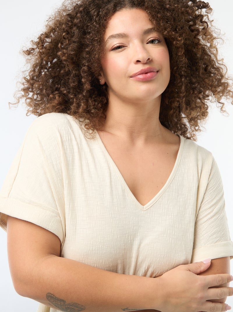 Blouse van crêpestof met korte mouwen Biege - Kiabi