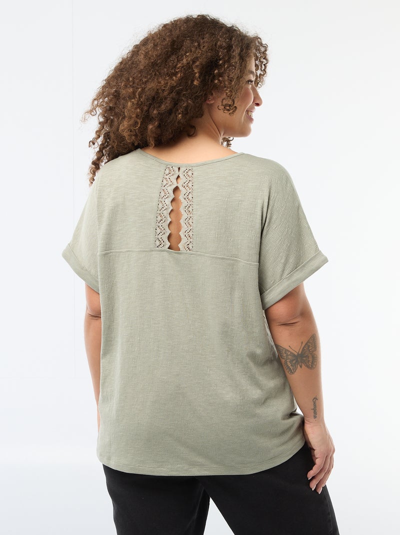 Blouse van crêpestof met korte mouwen Groen - Kiabi