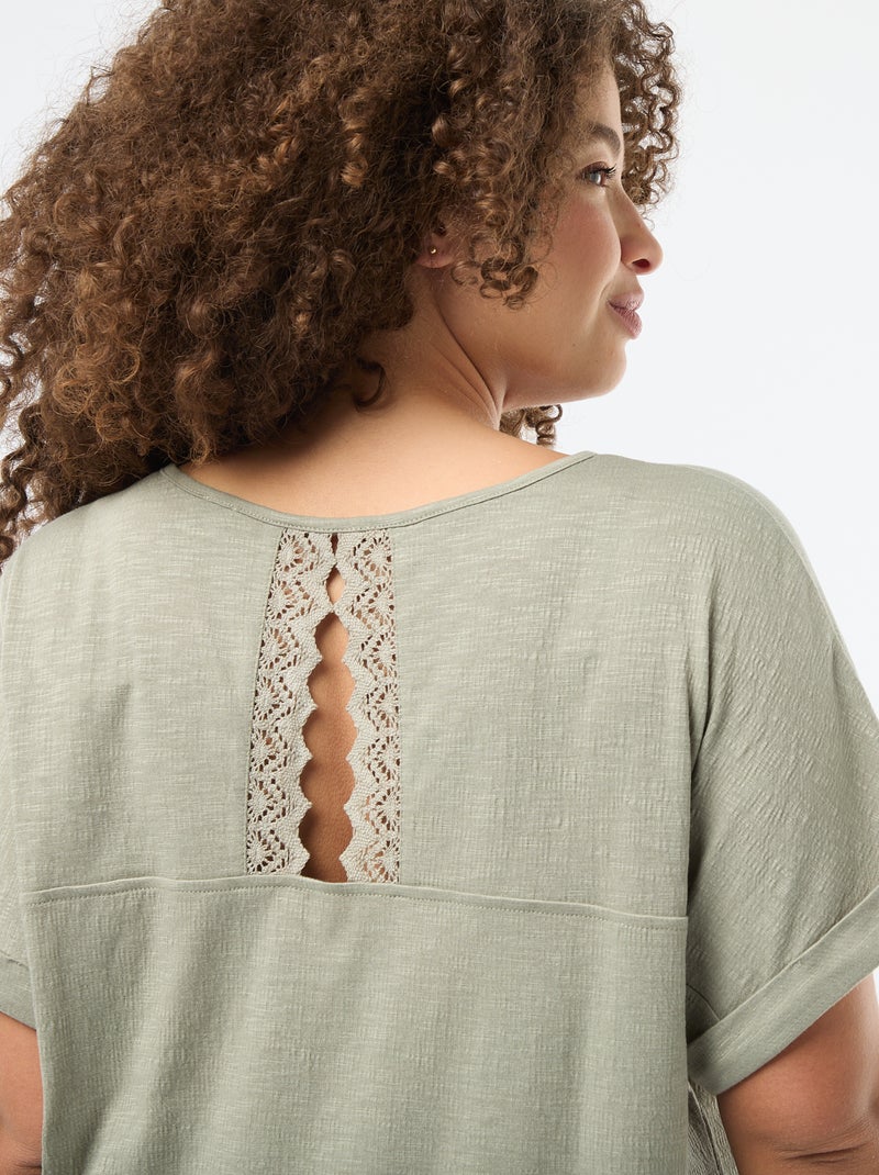 Blouse van crêpestof met korte mouwen Groen - Kiabi